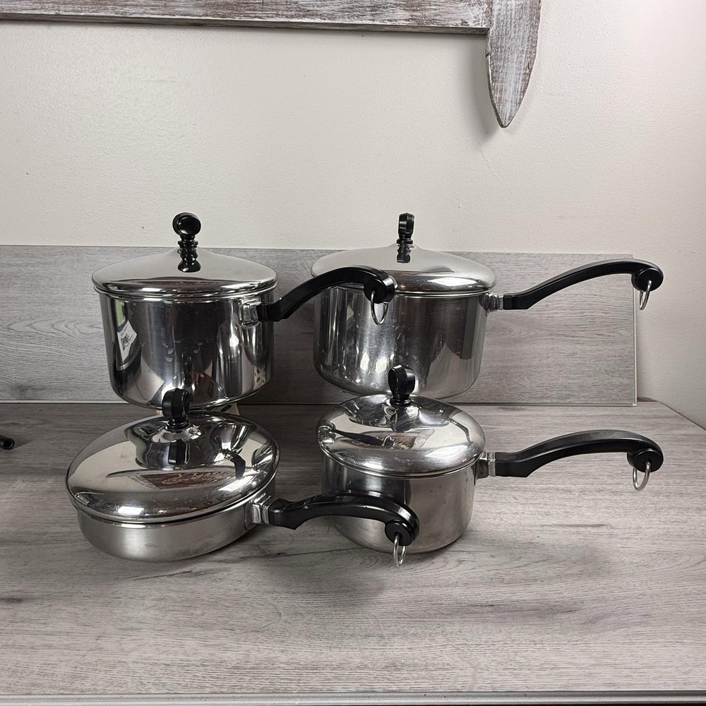 Farberware Aluminum Clad Saucepan & 7 In Fry Pan Set 4 Pc Lids USA Stainless